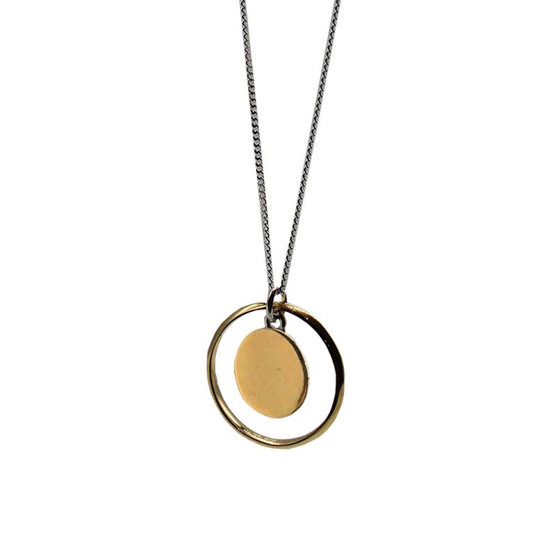 Sterling Silver Ring Necklace with Gold Vermeil Disc Inside