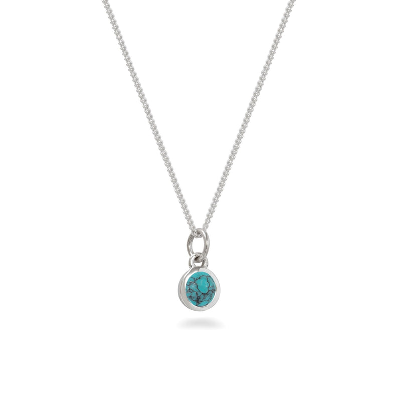 Silver Birthstone Charm Necklace December - Turquoise