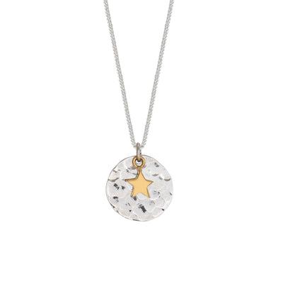Hammered Silver Disc and Gold Star Necklace