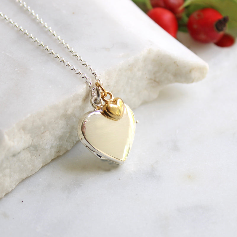 Silver Heart Locket with Gold Heart Charm
