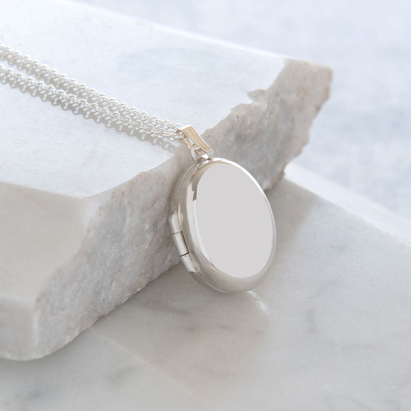 Plain Oval Locket Necklace in Sterling Silver