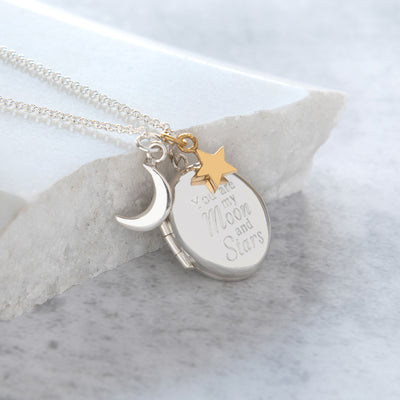 'You are my Moon and Stars' Oval Locket with Charms