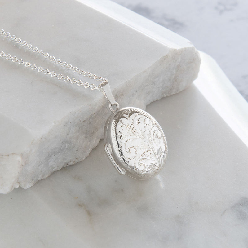 Hand Engraved Silver Locket Necklace