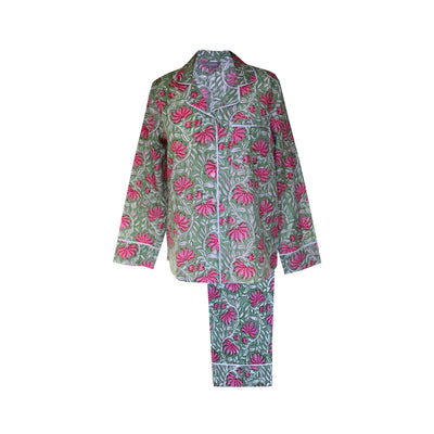 Jaipur Green & Pink Block Print Cotton Pyjamas