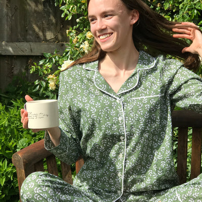 Leaf Green Block Print Cotton Pyjamas