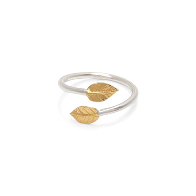 Adjustable Double Leaf Charm Ring Gold Vermeil & Sterling Silver