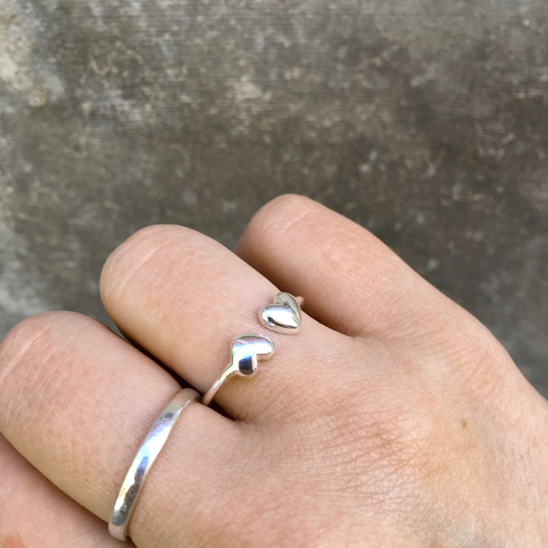 Adjustable Ring with Double Hearts in Sterling Silver