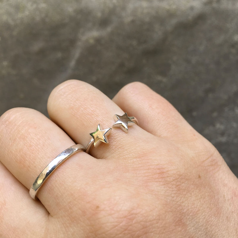 Adjustable Ring with Double Stars in Sterling Silver