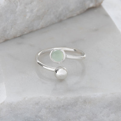 Adjustable Birthstone Ring March: Aqua & Silver