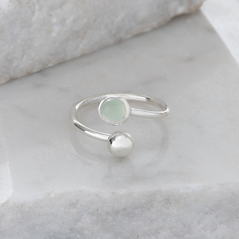 Adjustable Birthstone Ring March: Aqua & Silver