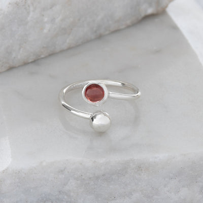 Adjustable Birthstone Ring January: Garnet & Silver