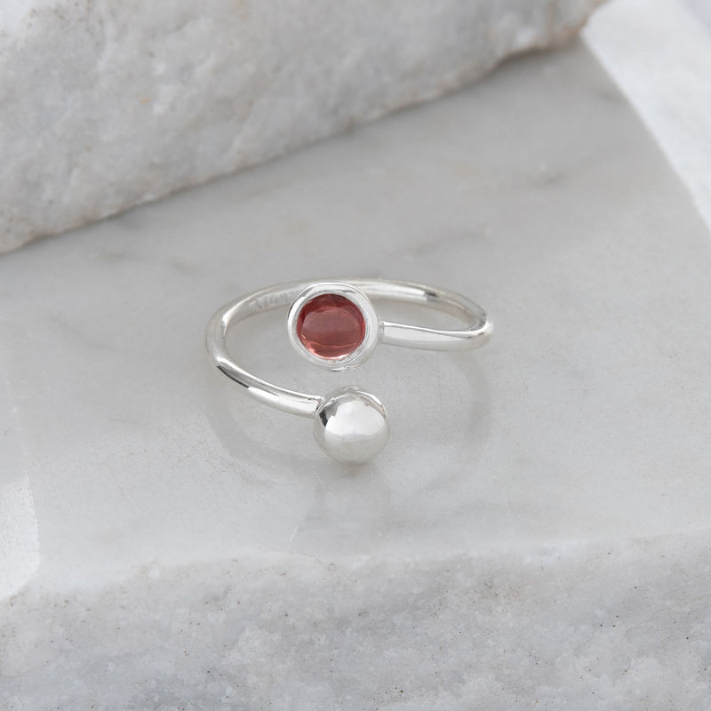 Adjustable Birthstone Ring January: Garnet & Silver