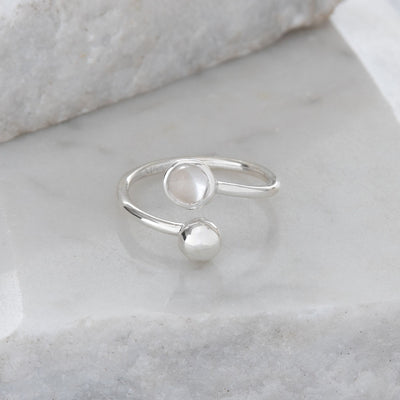 Adjustable Birthstone Ring April: Crystal & Silver