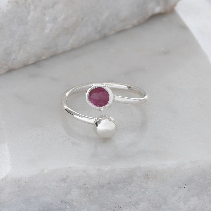 Adjustable Birthstone Ring July: Ruby & Silver