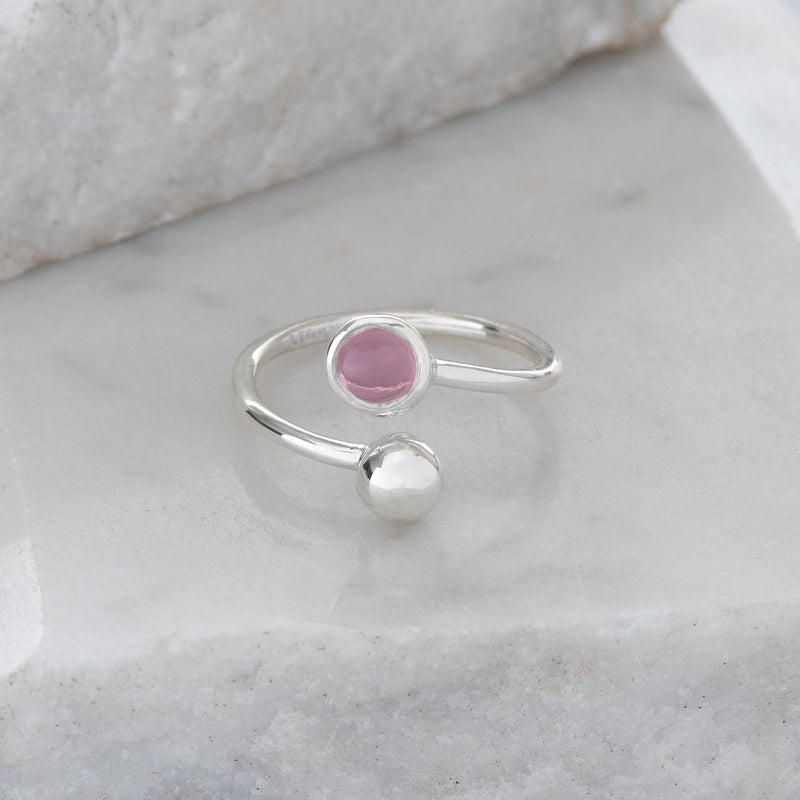 Adjustable Birthstone Ring October: Pink & Silver