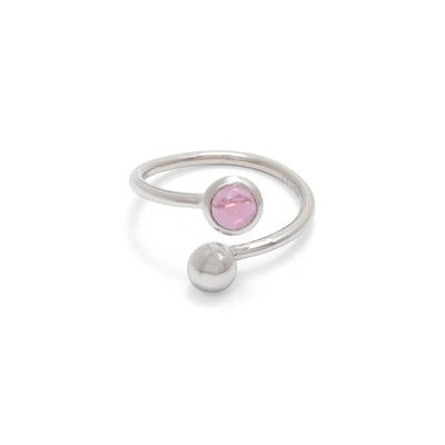 Adjustable Birthstone Ring October: Pink & Silver