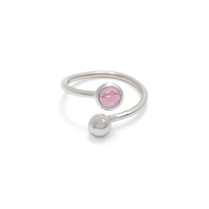 Adjustable Birthstone Ring October: Pink & Silver