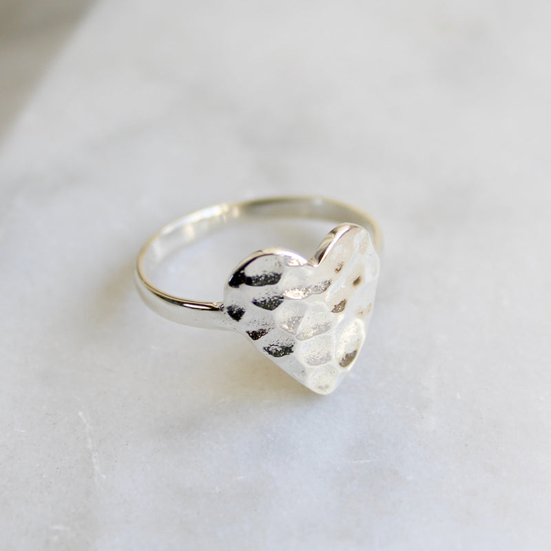 Hammered Heart Ring in Sterling Silver