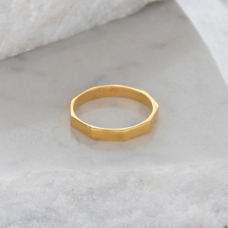 Heavy Hex Stacking Ring Gold Vermeil