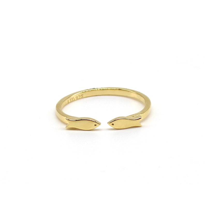 Adjustable Ring with Two Mini Fish in Gold Vermeil