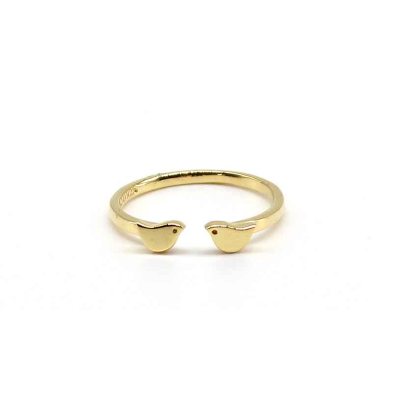 Adjustable Ring with Two Mini Birds in Gold Vermeil