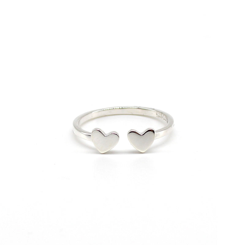 Adjustable Ring with Two Mini Hearts in Sterling Silver