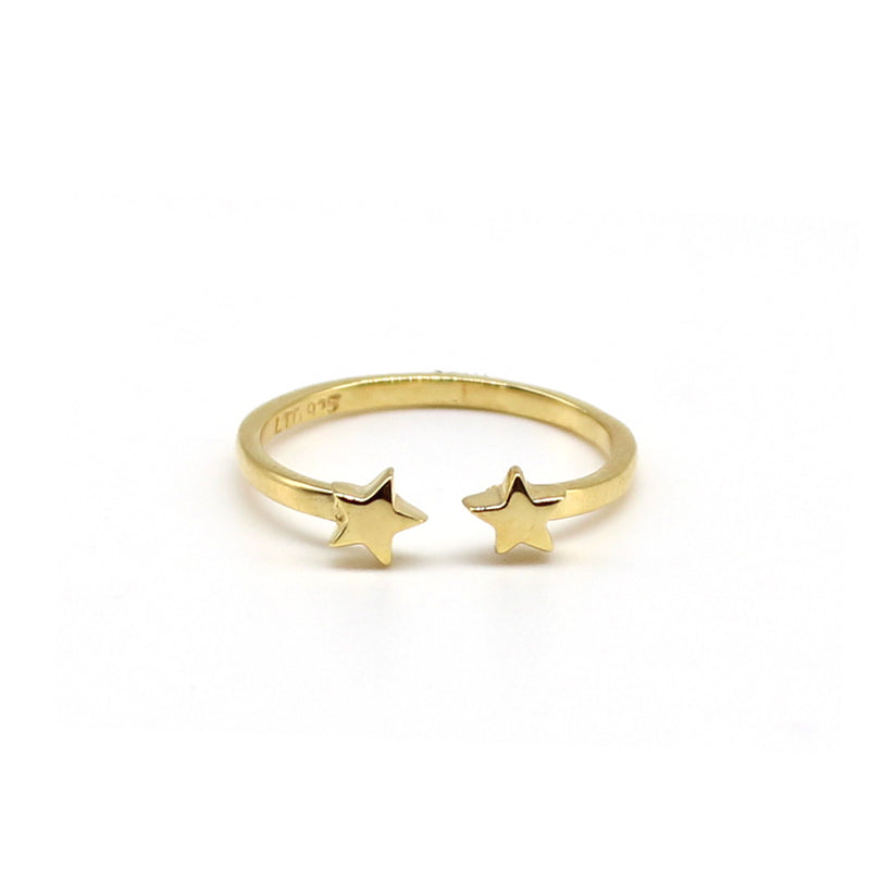 Adjustable Ring with Two Mini Stars in Gold Vermeil