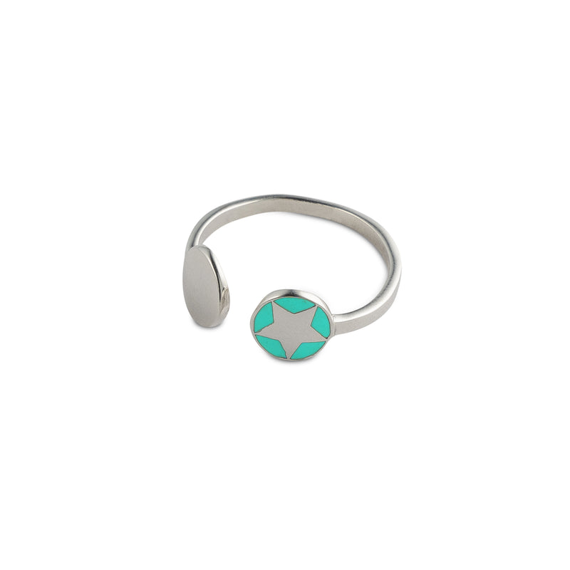 Adjustable Jade Enamel Star Medallion Ring Sterling Silver
