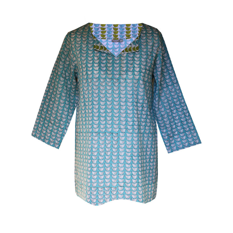 Block Print Tunic - Turquoise Bird Fabric