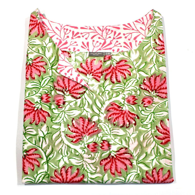 Block Print Tunic - Jaipur Green and Pink Fabric