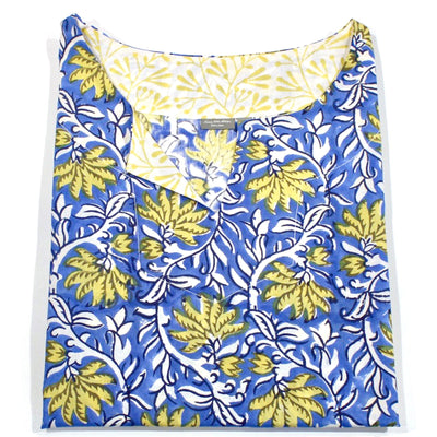 Block Print Tunic - Jaipur Blue and Yellow Fabric