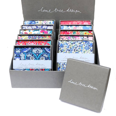 12 Single Boxed Hankies made with Liberty Fabric