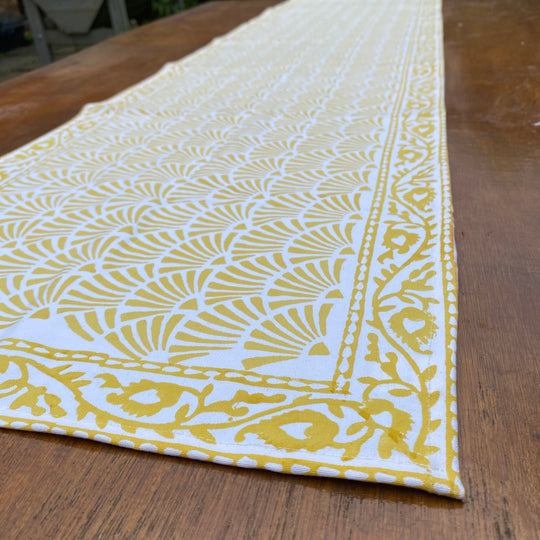 Block Print Cotton Table Runner: Yellow Ochre - Unit of 2
