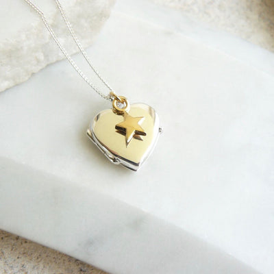 Silver Heart Locket with Gold Star Charm