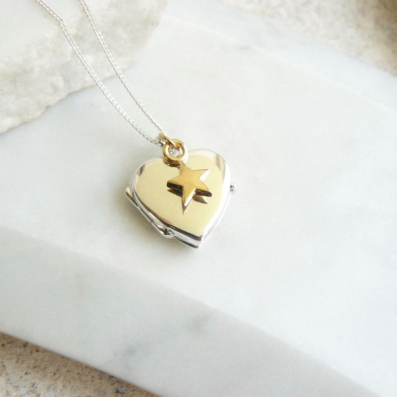Silver Heart Locket with Gold Star Charm